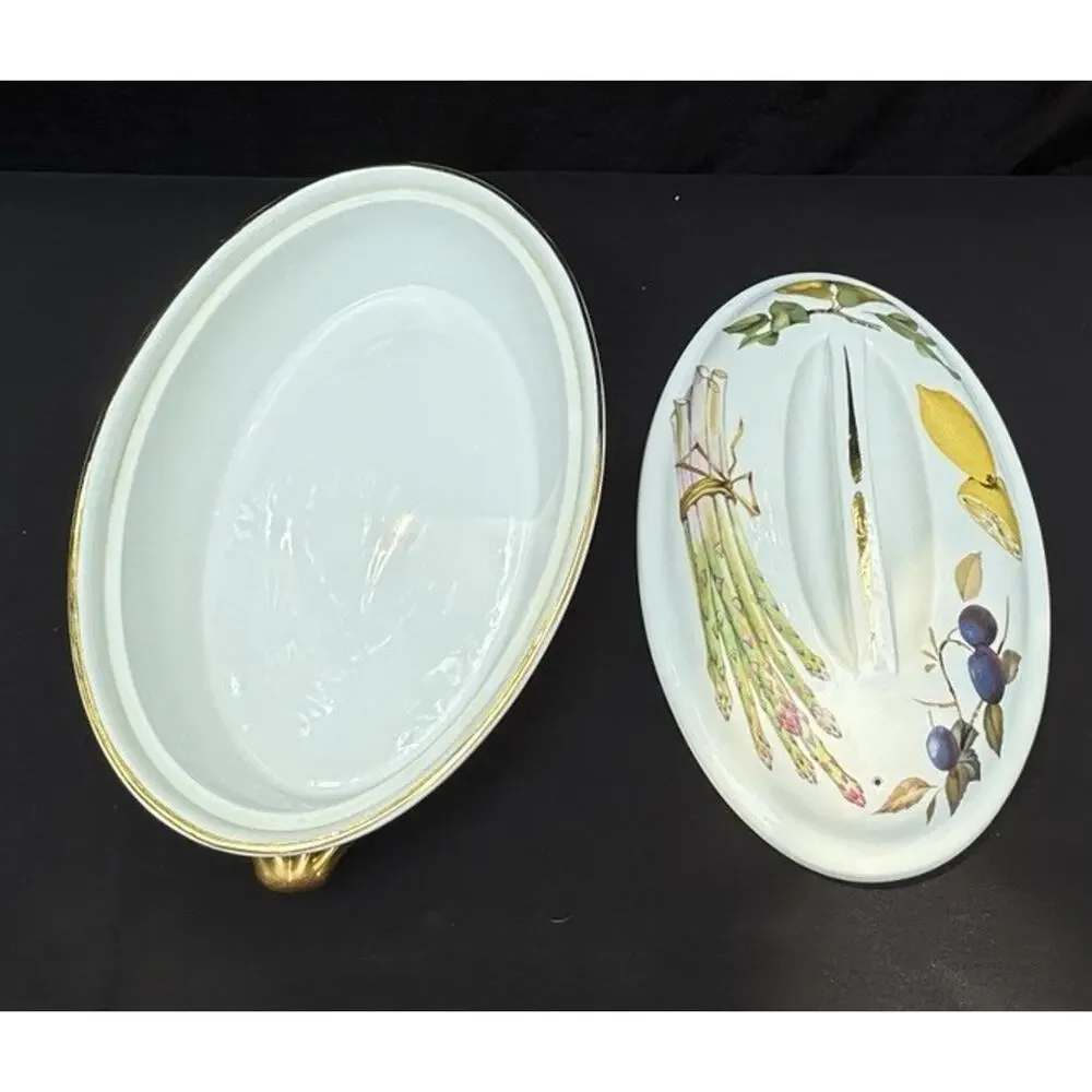 Royal Worcester Fine Porcelain 10” Oval Lidded Casserole Dish Gold Trim -4O
